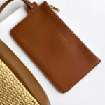 Saint Laurent Le 5 A 7 Supple Small In Raffia And Leather Coffee